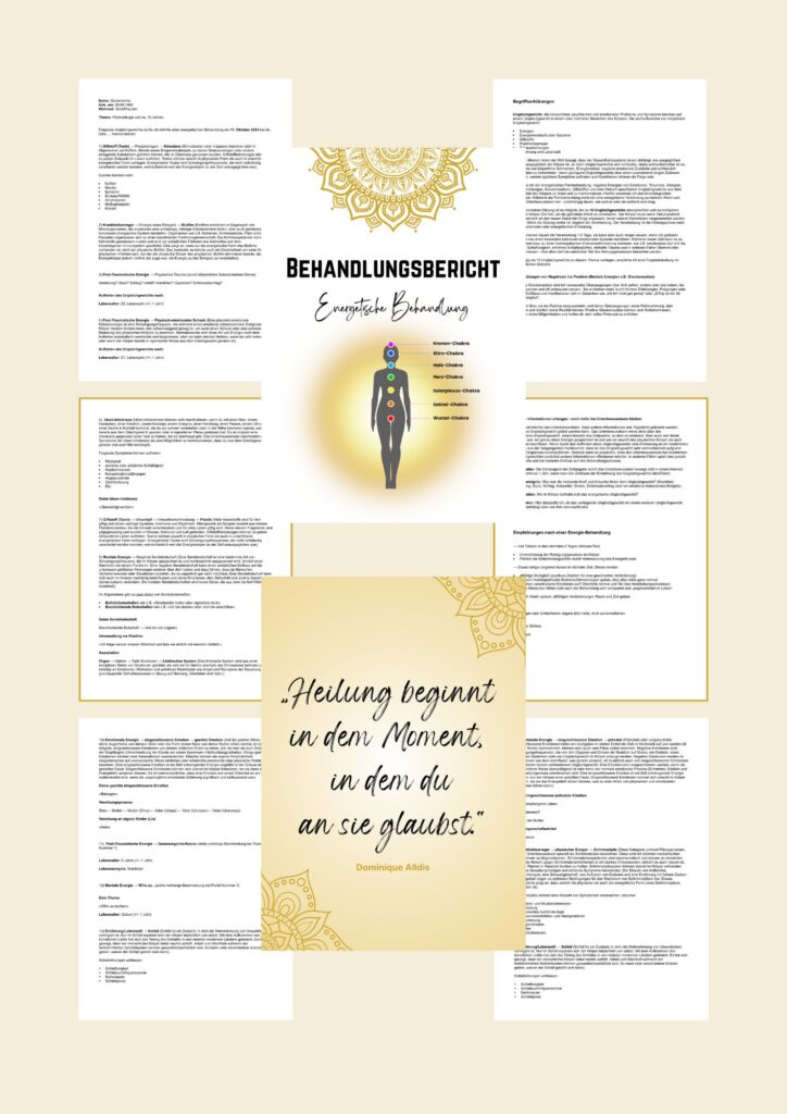 Individuelle Behandlungsberichte von Dominique Alldis nach einer energetischen Behandlung – für klaren Überblick und nachhaltige Ergebnisse